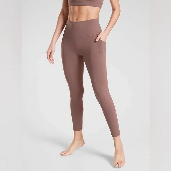 Athleta Brown Taupe 7/8 Salutation Stash Pocket Small Tights Leggings High Waist - Picture 6 of 16